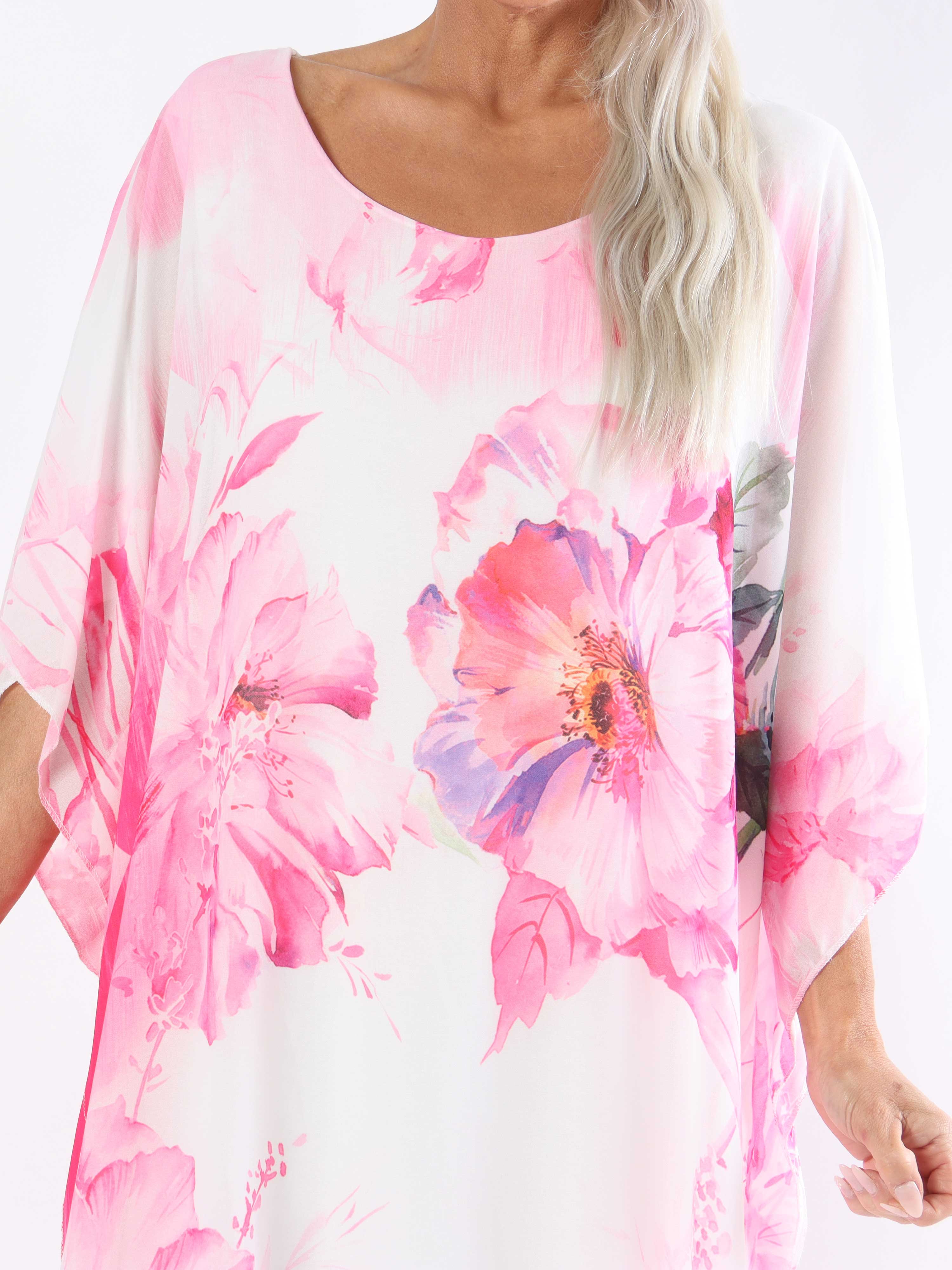 Senja - Plus size-klänning i chiffong och underkjol i viskos